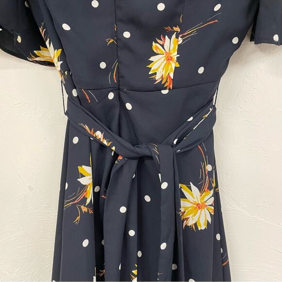 Banana Republic Navy Blue Floral Flutter Sleeve Mini Dress Womens 0 Tie Waist - Picture 6 of 8